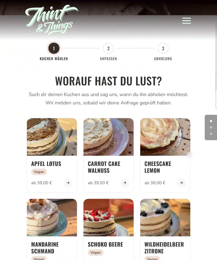 Startseite von Kuchenanfrage für Mint&Things